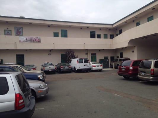 Parking lot inside the building. Shouldn't have to park on street, but possible if busy.