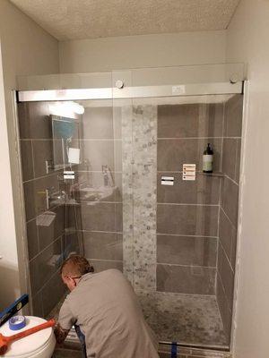 Shower door installed