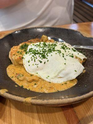 Crawfish biscuits and gravy with eggs