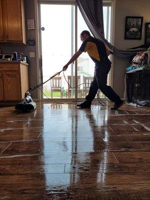 Chase, Cleaning some LVP/LVT floors.