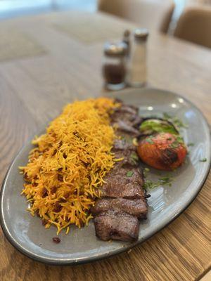 Barg Kabob (~$27) with Zereshk Rice (+$3)