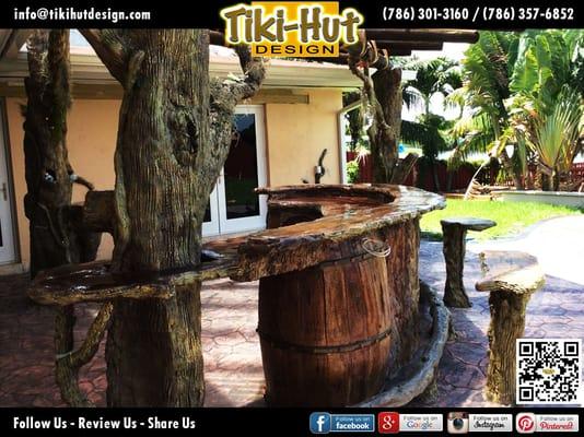 Custom Cement Counter To and Wine Barrel by Tiki Huts Miami