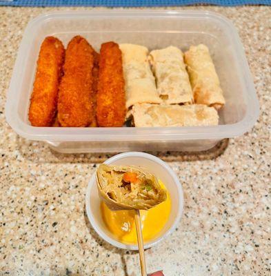 Veggie Eggrolls and Fried Fish Sticks