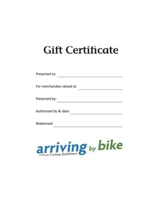 Arriving By Bike gift certificates!