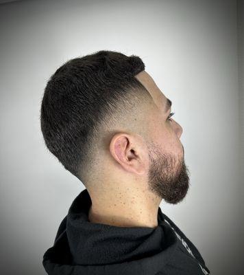 Low skin fade line up w/ beard trim