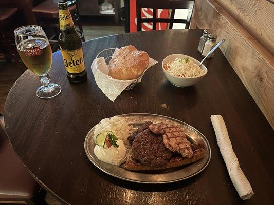 Mixed Sampler Plate - cevapcici, spicy pork sausages, pork chop and pljeskavica.