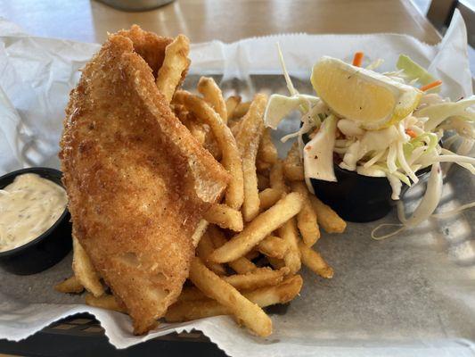 Friday Walleye Fry.  Breaded and fired Canadian walleye with house fires, coleslaw, homemade tarter sauce and lemon.  A house favorite!