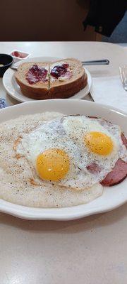 #11 Two Sunnyside Up Eggs, Virginia Ham, Grits and Whiskey Down....