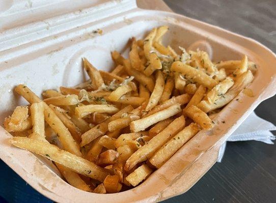 Garlic fries. Great flavor, but too hard.