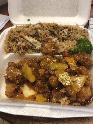 Orange chicken. House combo fried rice