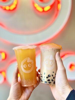 Sago Mango Green Tea & Boba Milk Tea