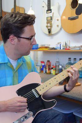 Nick Waterhouse trying out his newly modified telecaster with a Fender Lap Steel pickup. www.neelyguitars.com