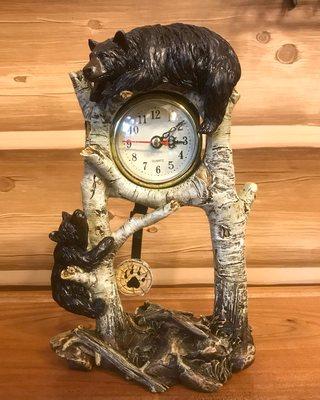 Black Bear and Birch Tree Tabletop Clock is an adorable sculpture to display on a desk or mantle.