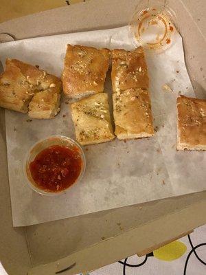 Garlic bread"sticks" with marinara.