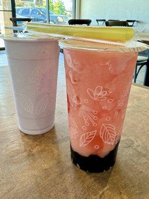 07.17.24 Coconut smoothie and Strawberry slushie w/ boba