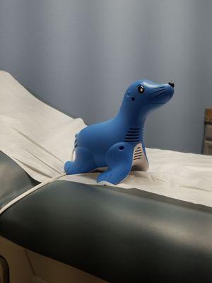 Albuterol treatment with Sammy the Seal.