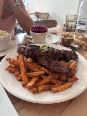 Beef Kebab  French or Sweet Potato Fries Couscous / Rice