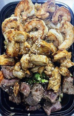 "Trifecta" NY Strip, chicken and shrimp