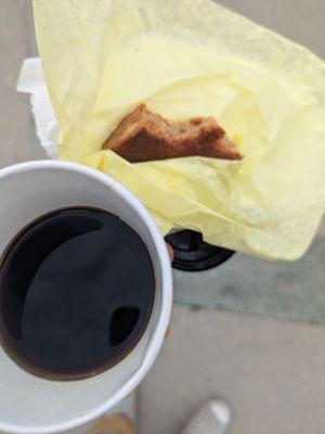 Similar to bread and butter pudding but not as good. Black coffee. $3.