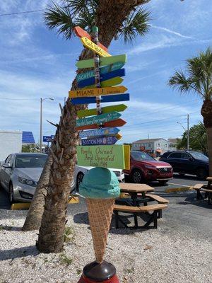 Larry's Ice Cream. Direction sign