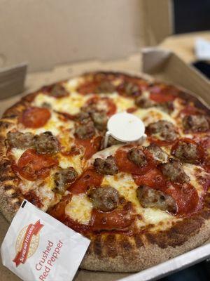 Pepperoni and sausage pizza