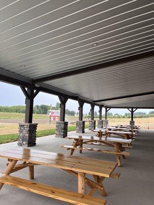 Large and new outdoor seating which is very nice but we are very very sad that the music changed from bluegrass hymns to pop songs.