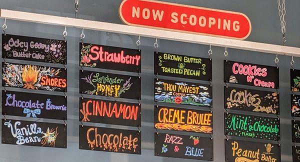 Left Hand side of Ice cream flavors sign.