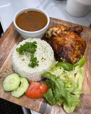 Pollo Asado, Arroz Blanco, Habichuelas: Baked Chicken, White Rice, Beans