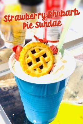 Our Strawberry Rhubabrb Pie Sundae is SOOO GOOD!!!