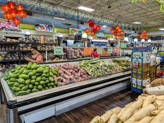 Inside the produce section. You can also see the food court in the back.