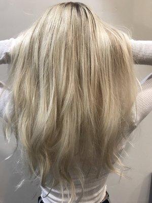 Platinum blond balayage hand painted on this client.