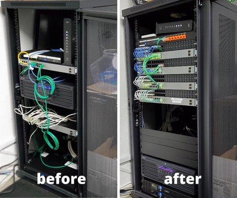 Before & After Patch Panel Installation of Network Cabinet