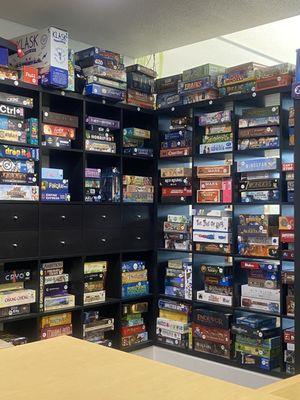 Some board games behind the counter