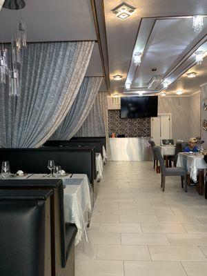 Inside restaurant, clean elegant decor