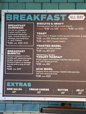 Breakfast menu