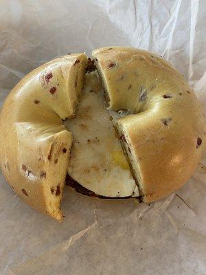 Orange Cranberry Bagel with Butter and Egg.