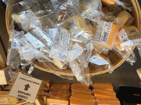 Orphan cheese - sampled cheeses get repackaged for a cheaper price!!