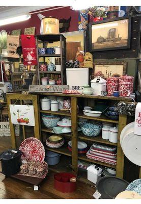 Our shop is also a home decor store.  Great lines of home decor. We carry a varity of vintage and new enamelware.