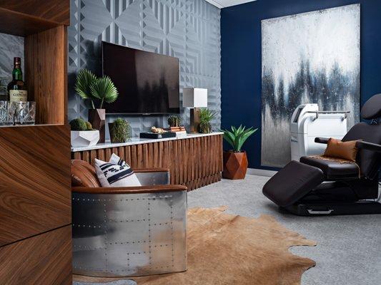 Check out our ManCave. Guys, don't be shy, 25% of our clients are men and they love the privacy of their own CoolSculpting suite.