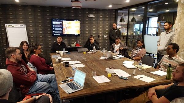 Alumni Rebecca Lopez, SDR at FinancialForce and David Cantrell, AE at Yelp during a Q&A during cohort 4.