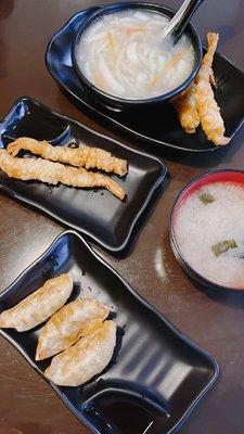 Shrimp tempura udon, shrimp tempura and gyoza