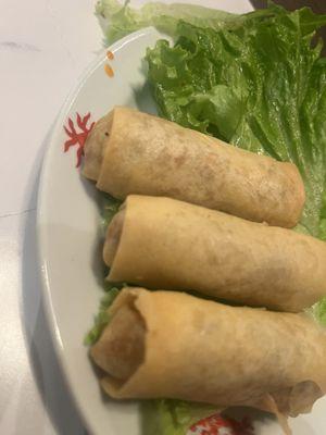 Egg rolls need to be fried longer. Lacking color.