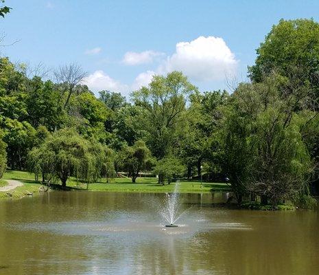 one of several fountains near the park entrance