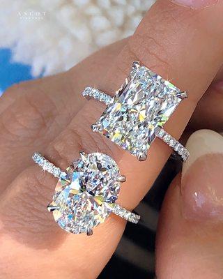 oval and radiant cut diamond engagement rings