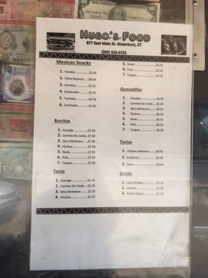 The menu/prices as of 6/30/15