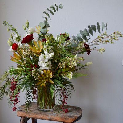 A large and lush Winter arrangement in our Isla style