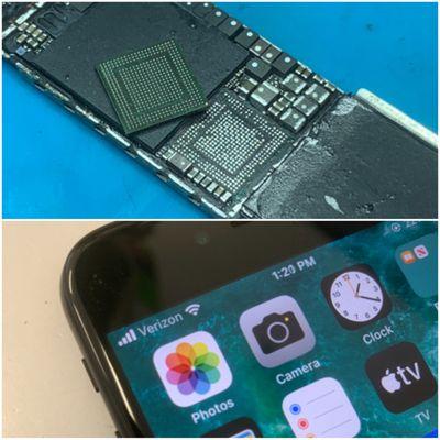 iPhone 7 no service, baseband cpu repair after audio ic. Micro-soldering.