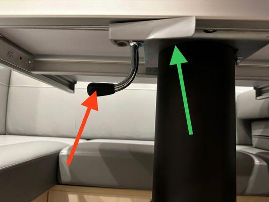 Red arrow handle collapses the table. The green arrow points handle allows for incremental adjustments back and forth and side to side.