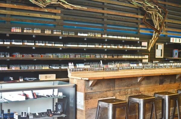 Our handmade tasting bar is made from reclaimed wood.