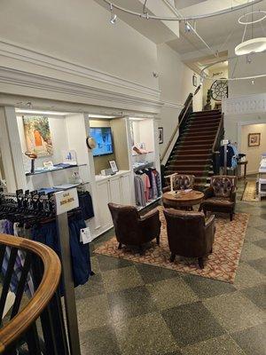 The waiting area with some comfortable chairs near the entrance of the place.